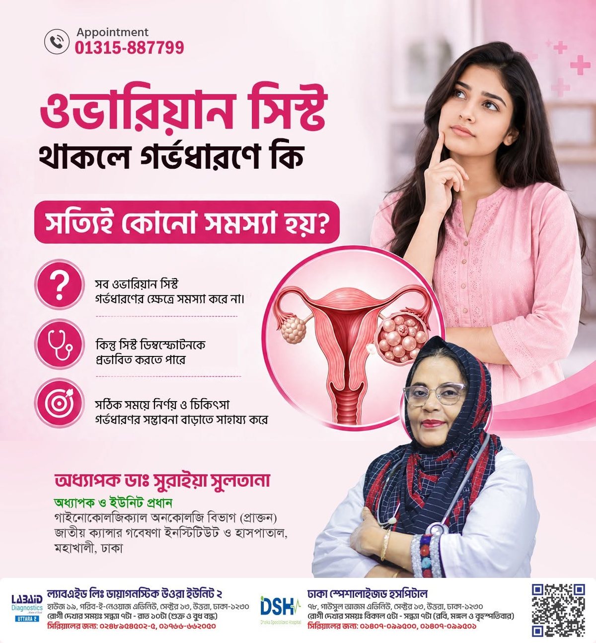 Ovarian cyst and uterine fibroid treatment by Prof. Dr. Suraiya Sultana, Uttara, Dhaka